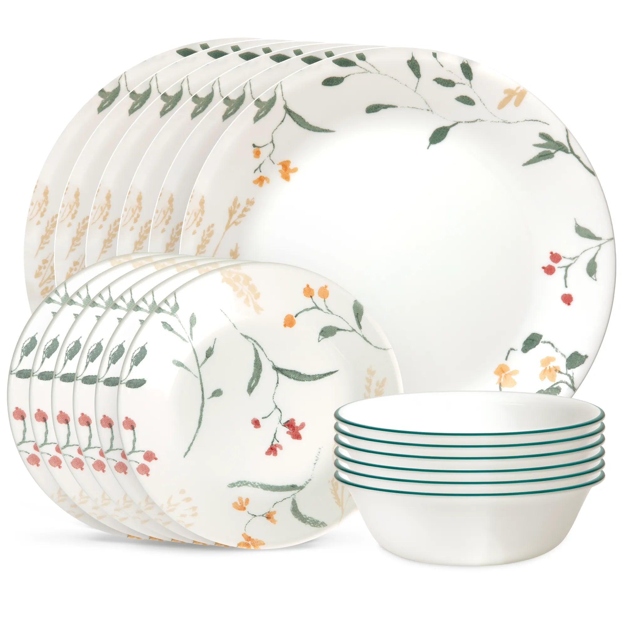 Corelle Dinnerware- Lightweight Wildflower Scatter 18-piece Dinnerware Set. Service for 6