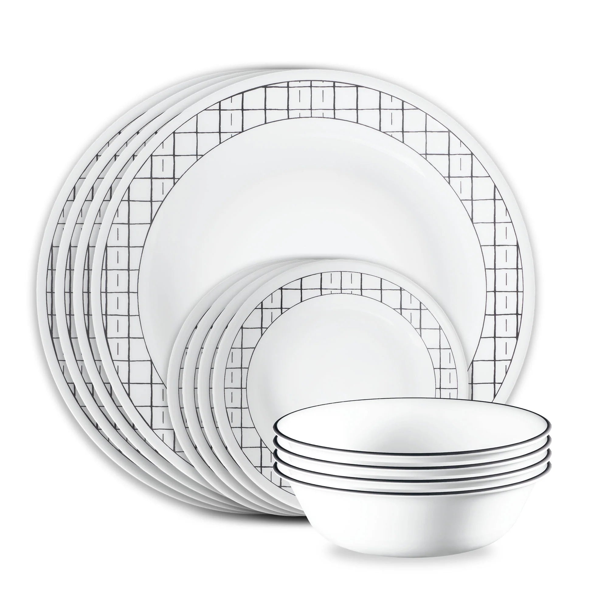 Corelle Dinnerware- Lightweight Delicate Grid 18-piece Dinnerware Set. Service for 6