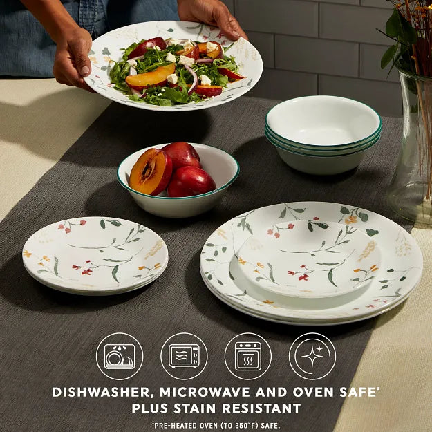 Corelle Dinnerware- Lightweight Wildflower Scatter 18-piece Dinnerware Set. Service for 6
