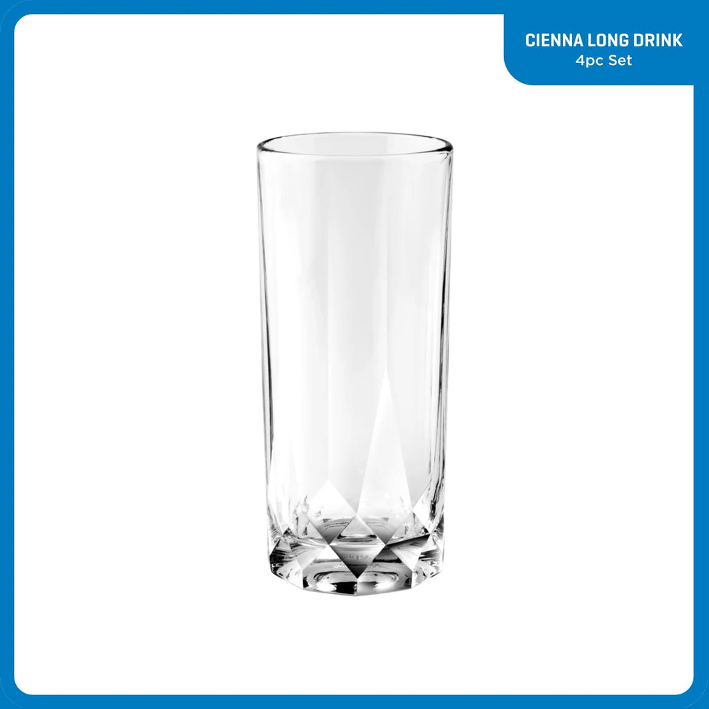 Corelle Dinnerware- Lightweight Cienna Long Drink Glasses (4-Pieces). 14.5-ounce. dishwasher Safe