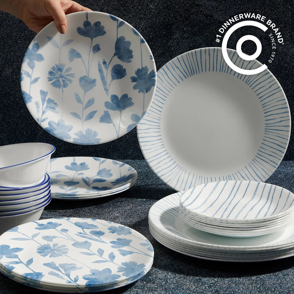 Corelle Dinnerware- Lightweight Botanical Stripes 32-piece Dinnerware Set. Service for 8