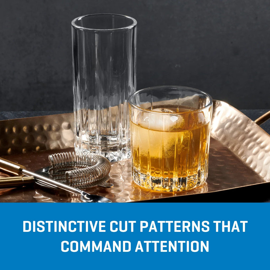 Corelle Dinnerware- Lightweight Traze PRE Highball Glasses (4-Pieces). 12-ounce. Dishwasher Safe