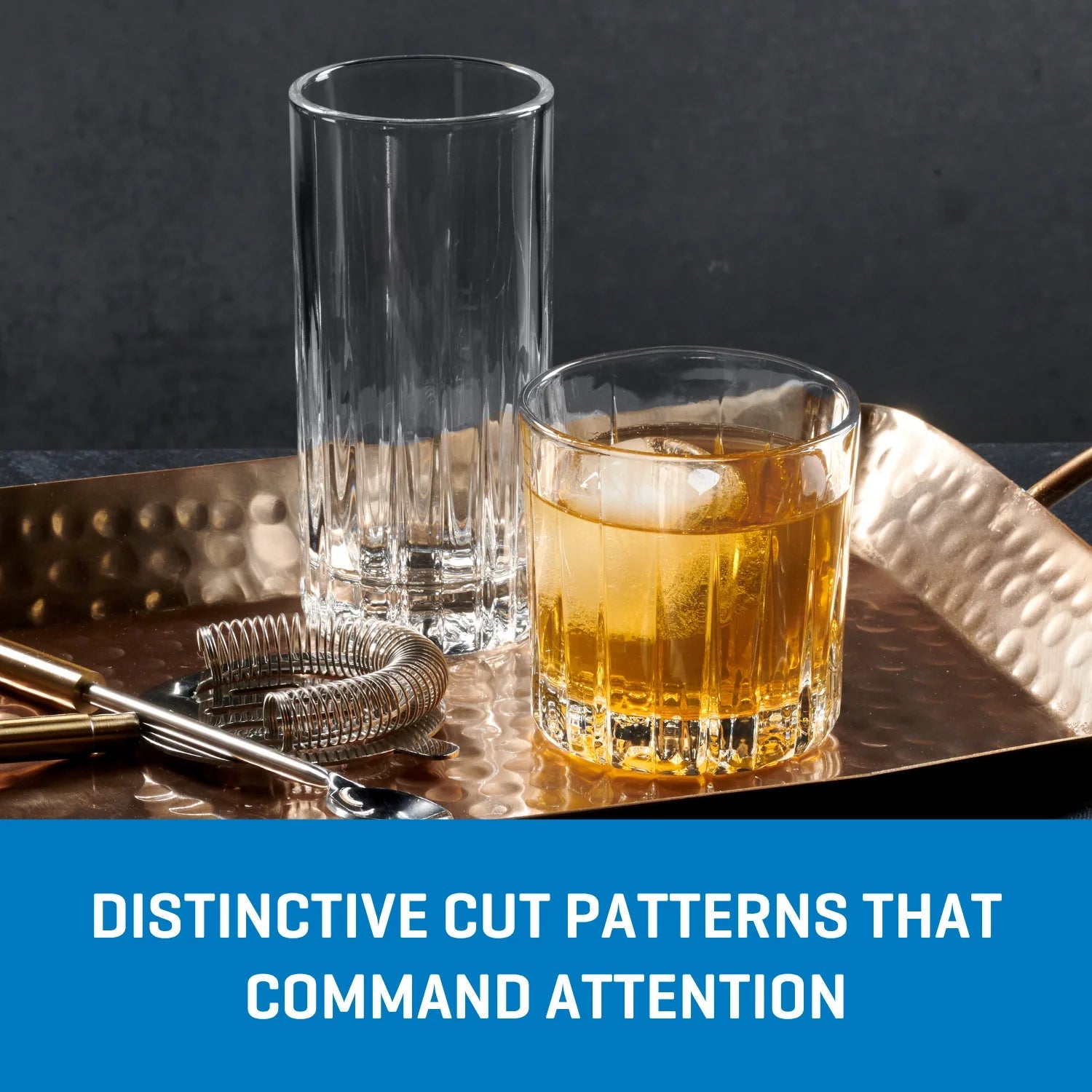 Corelle Dinnerware- Lightweight Traze PRE Highball Glasses (4-Pieces). 12-ounce. Dishwasher Safe