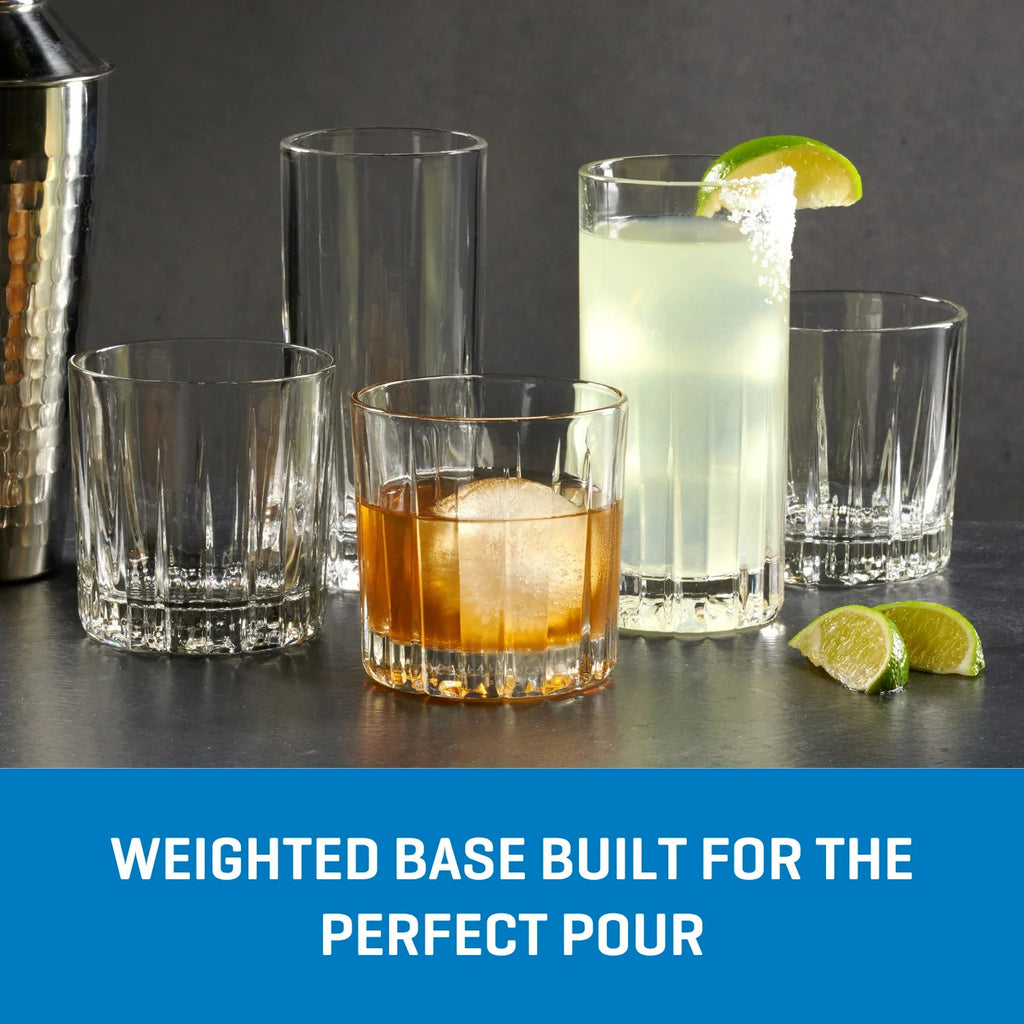 Corelle Dinnerware- Lightweight Traze PRE Highball Glasses (4-Pieces). 12-ounce. Dishwasher Safe