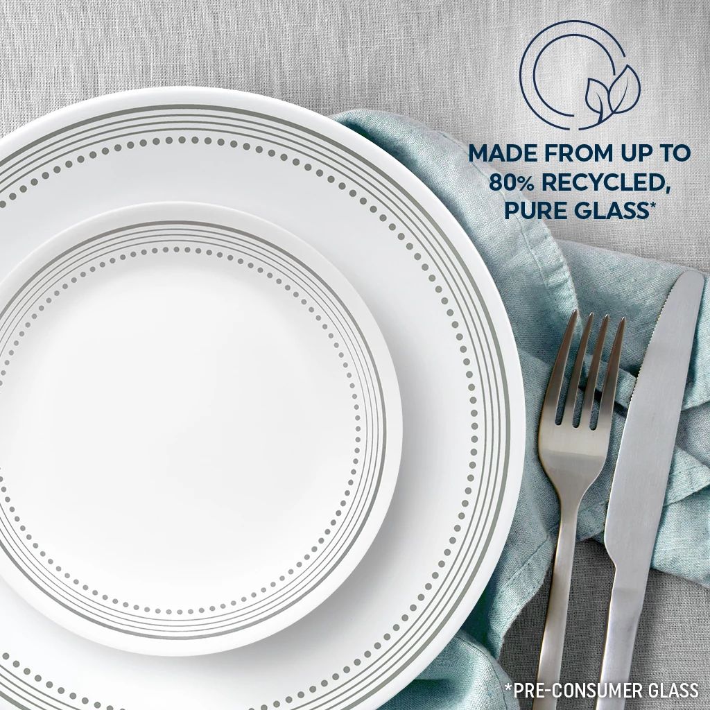Corelle Dinnerware- Lightweight Mystic Gray 18-piece Mugless Dinnerware Set. Service for 6