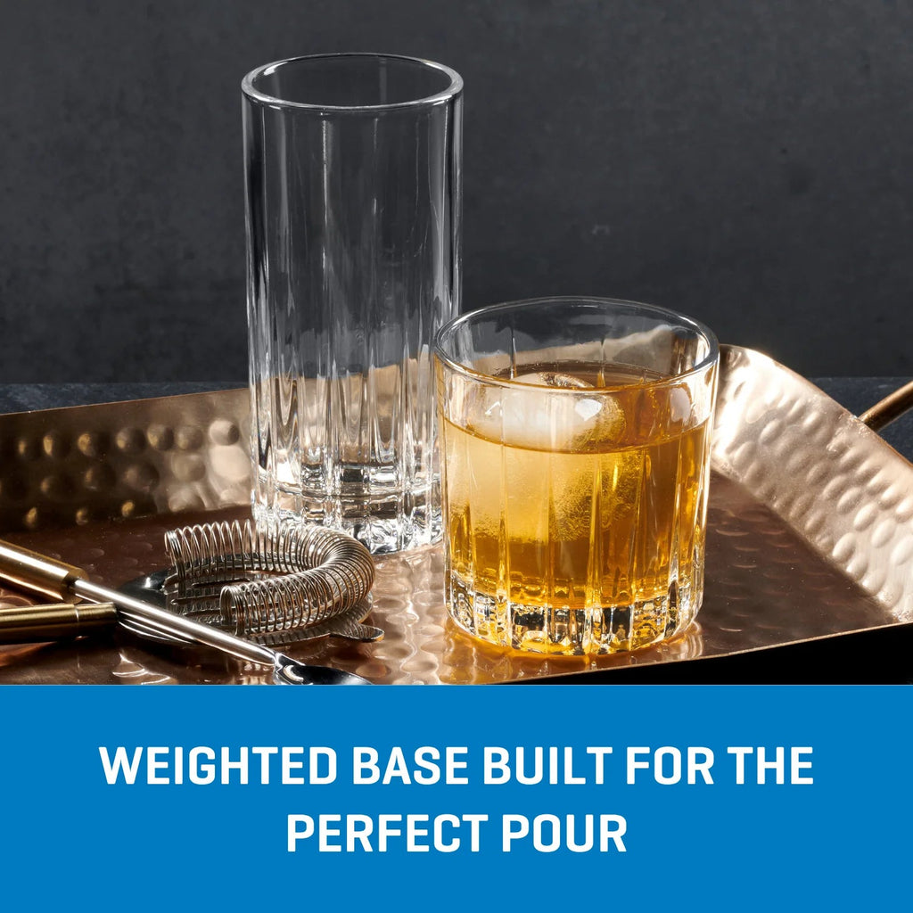 Corelle Dinnerware- Lightweight Traze PRE Rocks Glasses (4-Pieces). 12-ounce. Dishwasher Safe