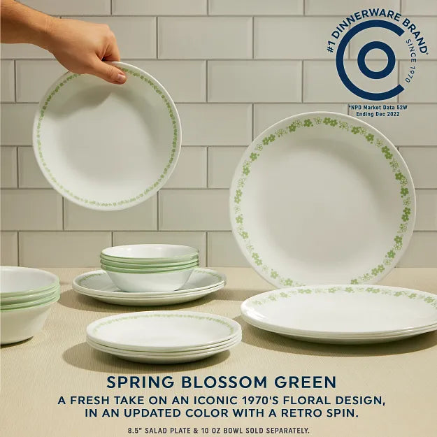 Corelle Dinnerware- Lightweight Spring Blossom Green 18-piece Dinnerware Set. Service for 6
