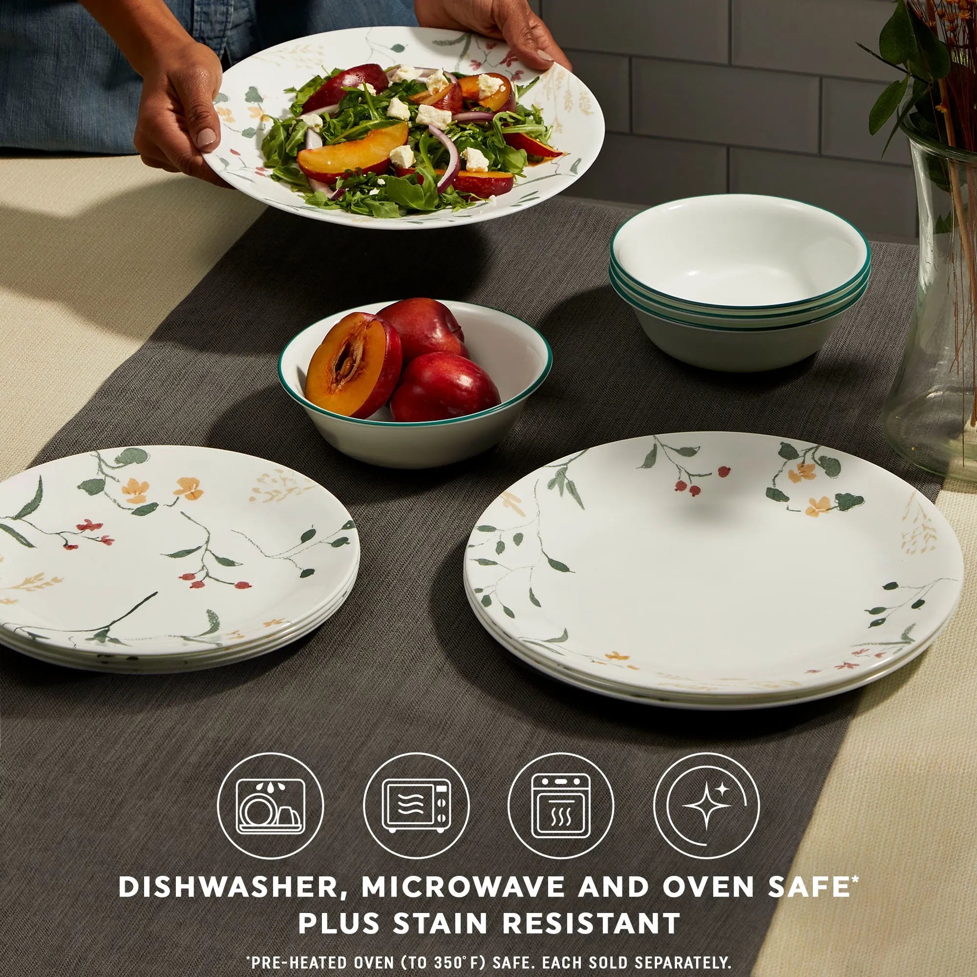 Corelle Dinnerware- Lightweight Wildflower Scatter 8.5 Salad Plate- 4 Pack