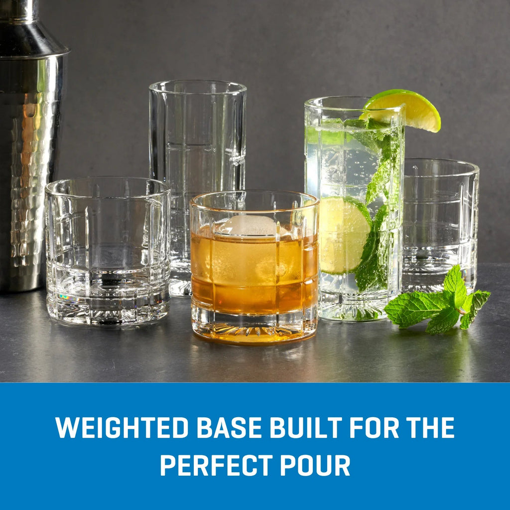 Corelle Dinnerware- Lightweight Traze FTR Highball Glasses (4-Pieces). 12-ounce. Dishwasher Safe