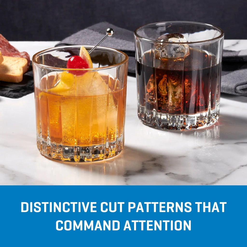 Corelle Dinnerware- Lightweight Traze PRE Rocks Glasses (4-Pieces). 12-ounce. Dishwasher Safe