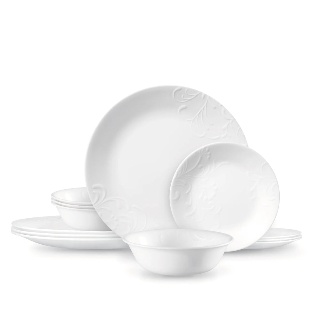 Corelle Dinnerware- Lightweight Madeline 12-piece Dinnerware Set. Service for 4