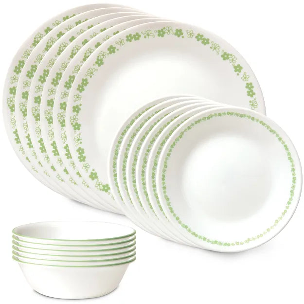 Corelle Dinnerware- Lightweight Spring Blossom Green 18-piece Dinnerware Set. Service for 6