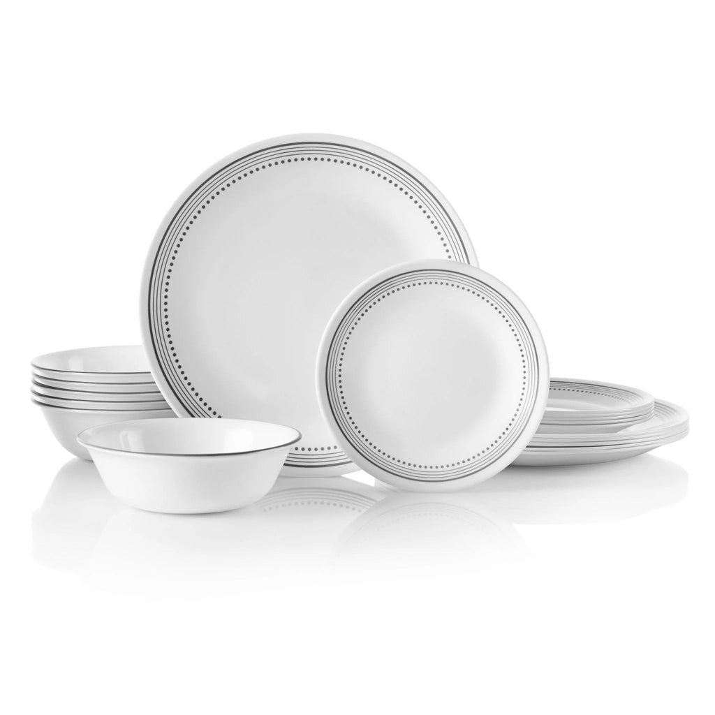 Corelle Dinnerware- Lightweight Mystic Gray 18-piece Mugless Dinnerware Set. Service for 6