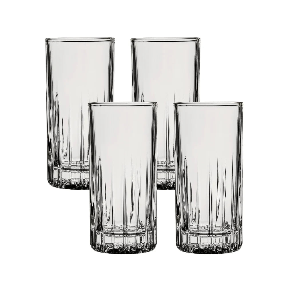 Corelle Dinnerware- Lightweight Traze PRE Highball Glasses (4-Pieces). 12-ounce. Dishwasher Safe