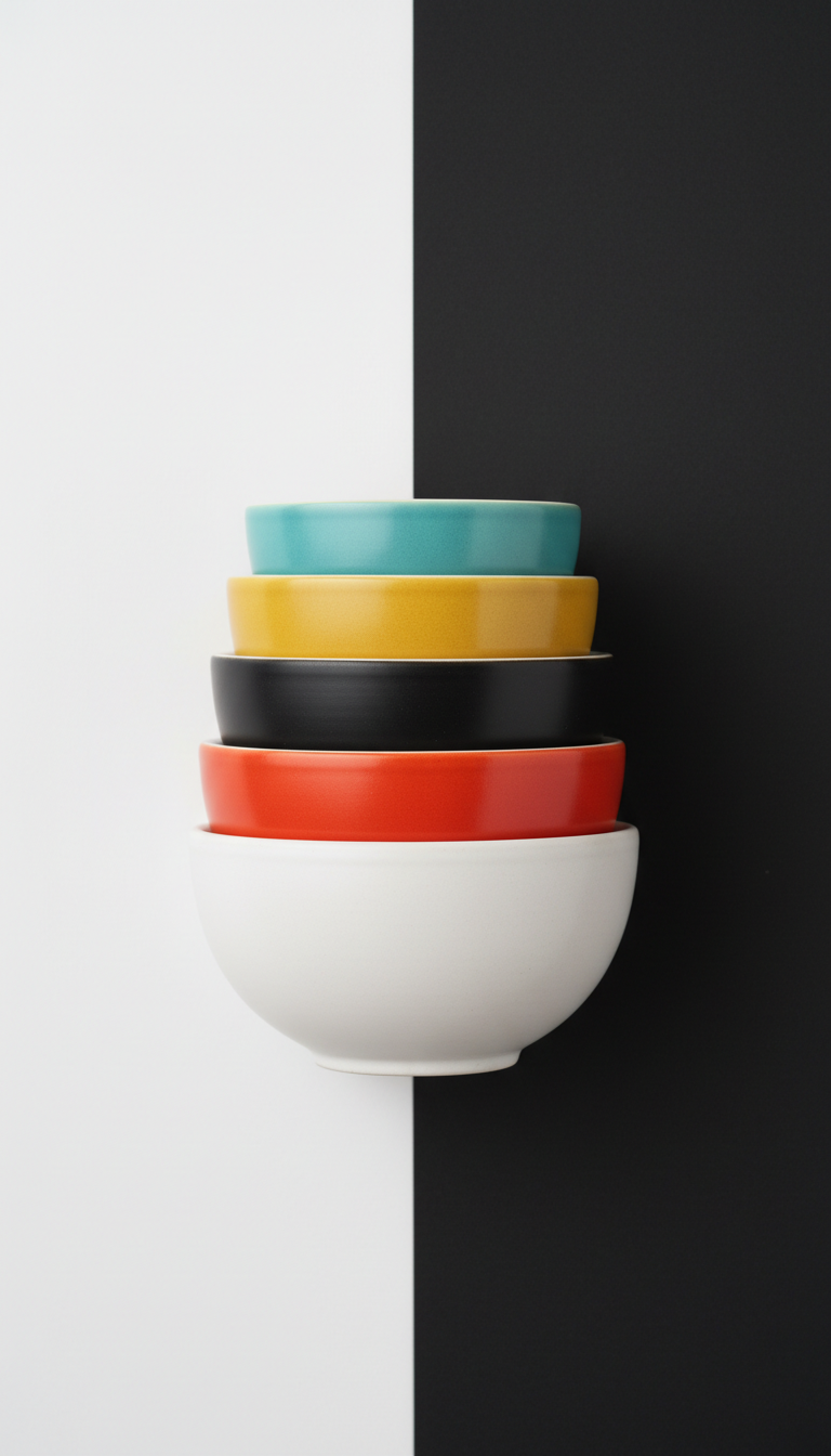 Stacked stoneware nesting bowls set
