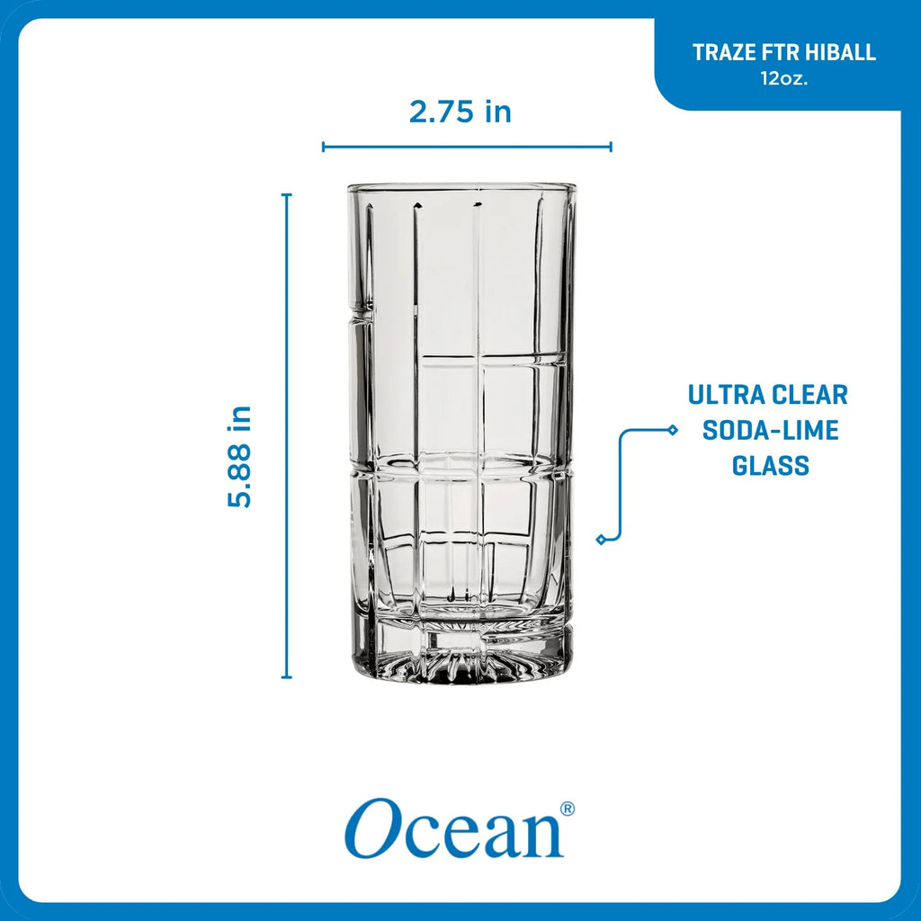 Corelle Dinnerware- Lightweight Traze FTR Highball Glasses (4-Pieces). 12-ounce. Dishwasher Safe