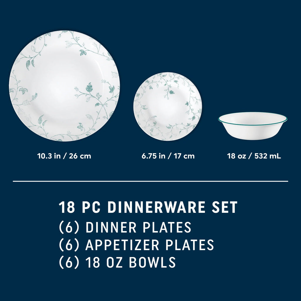 Corelle Dinnerware- Lightweight Chambord 18-piece Dinnerware Set. Service for 6