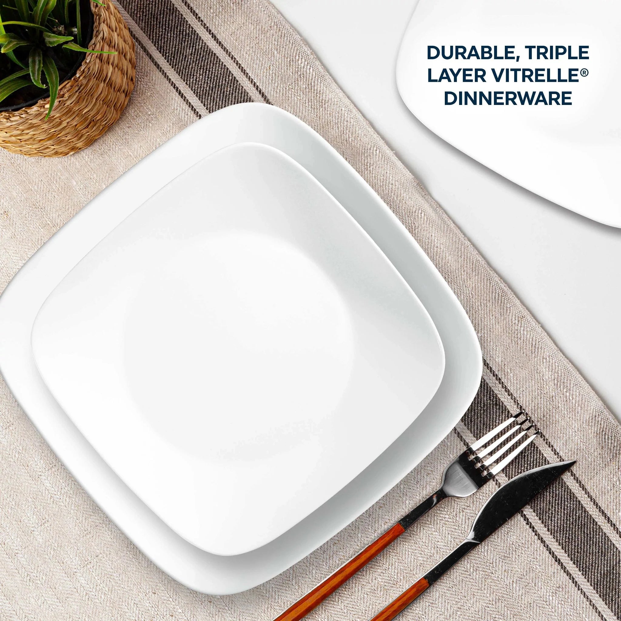 Corelle Dinnerware- Lightweight Boutique Vivid White 8-piece Dinnerware Set. Service for 4