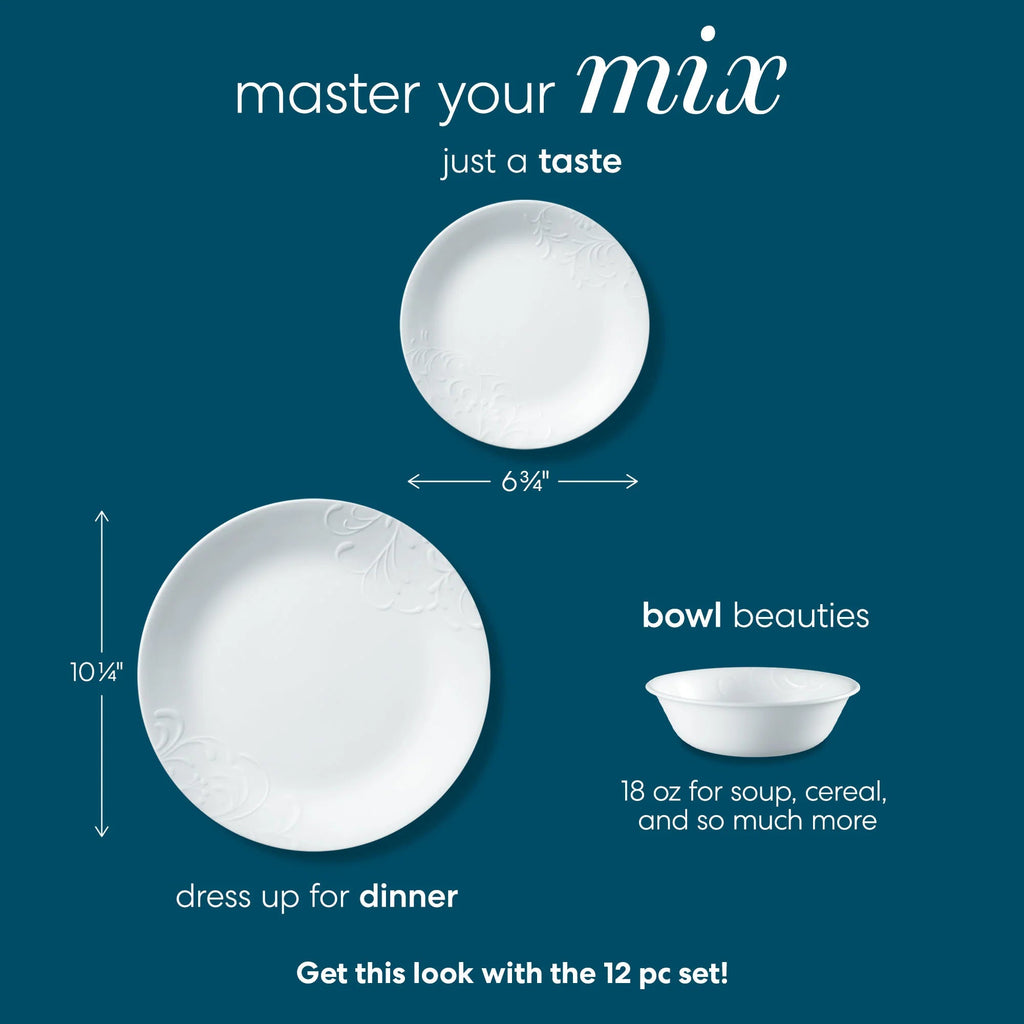 Corelle Dinnerware- Lightweight Madeline 12-piece Dinnerware Set. Service for 4