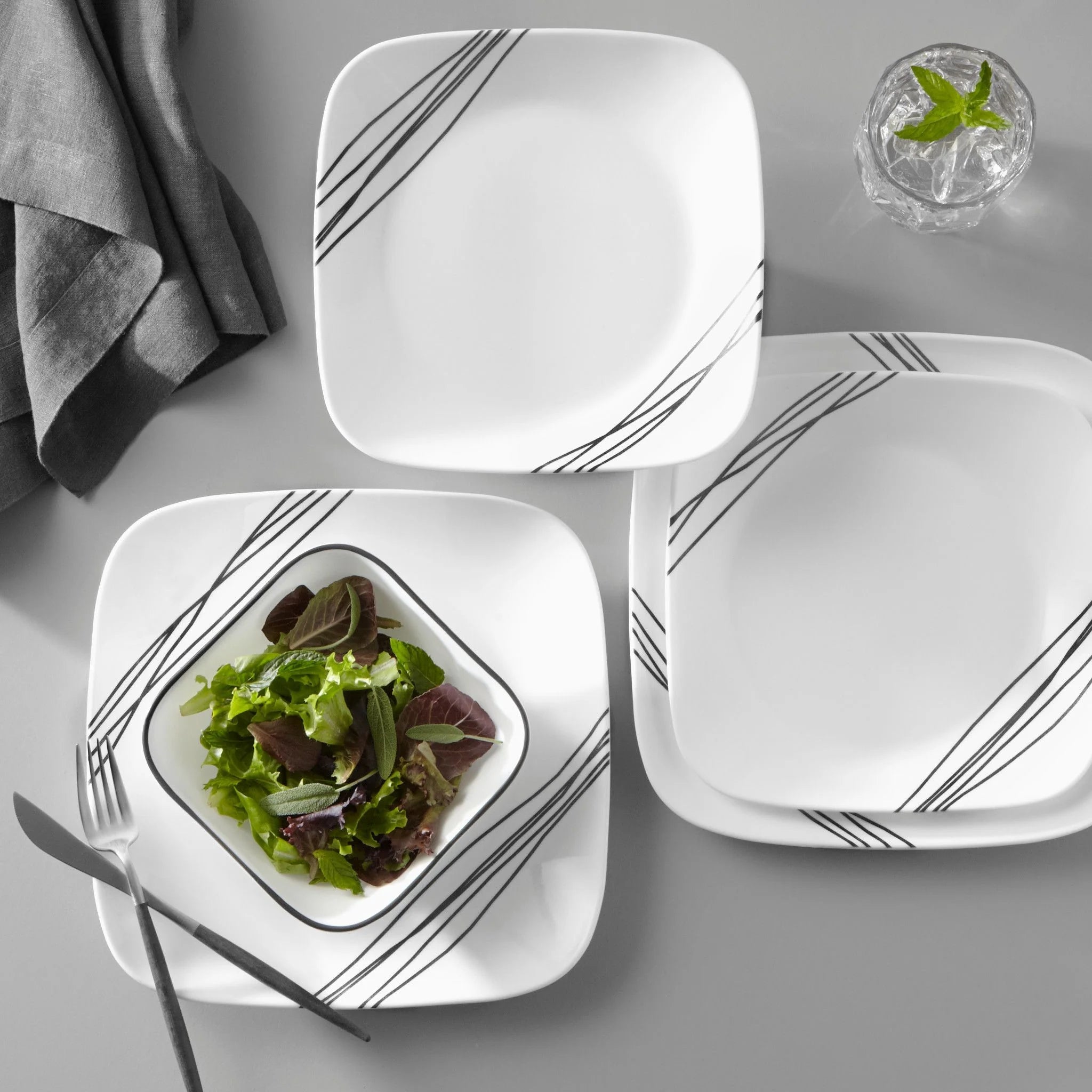 Corelle Dinnerware- Lightweight Square Simple Sketch 18-piece Dinnerware Set. Service for 6