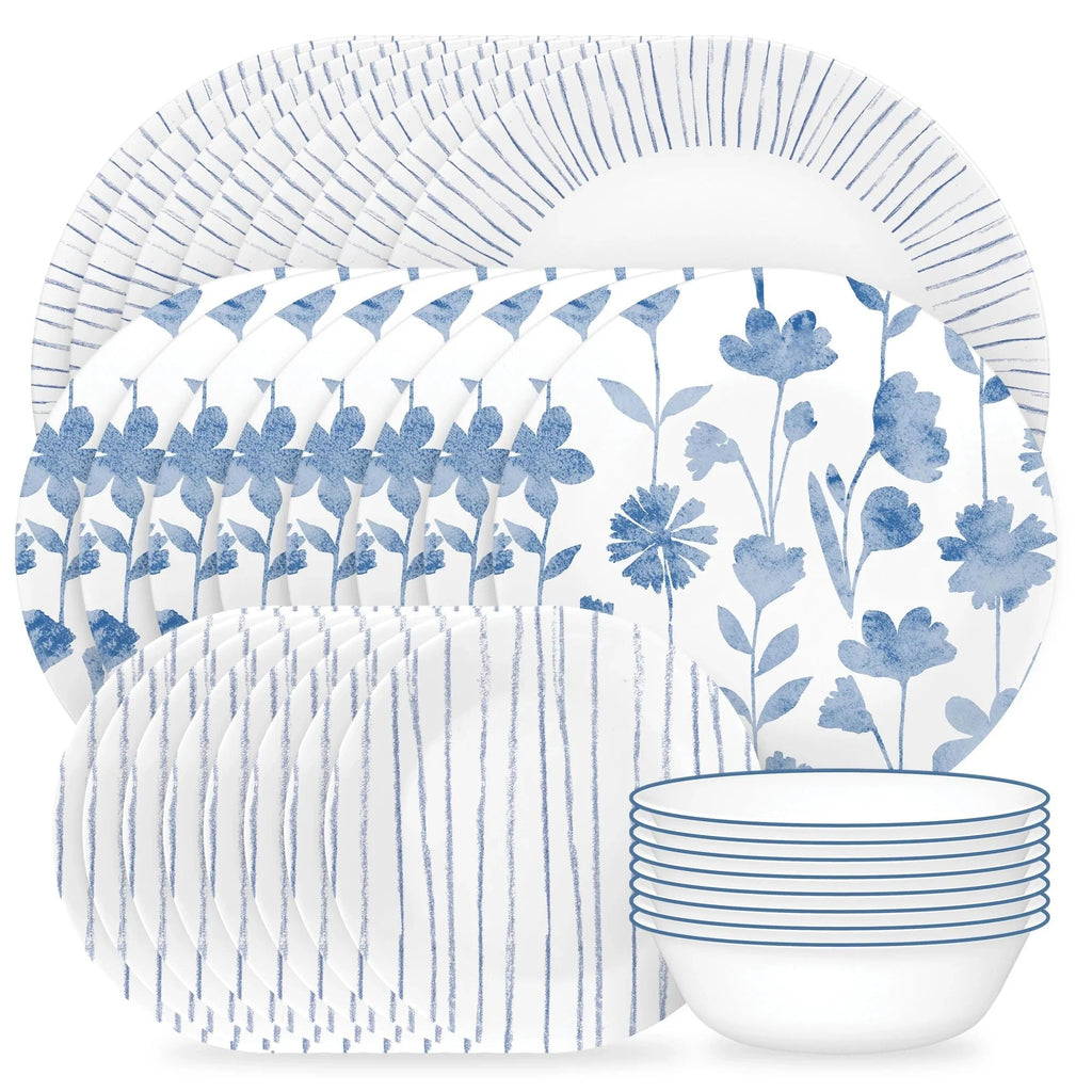 Corelle Dinnerware- Lightweight Botanical Stripes 32-piece Dinnerware Set. Service for 8