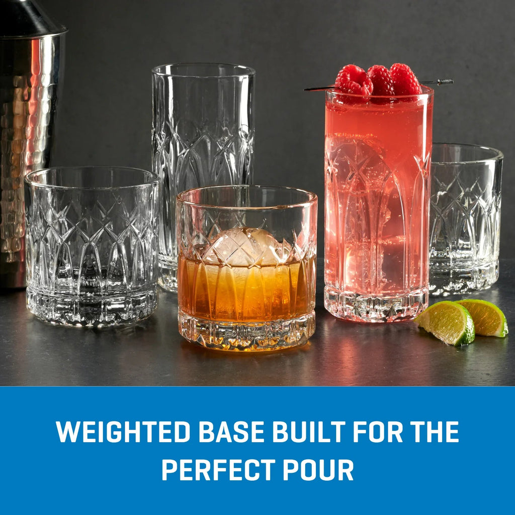 Corelle Dinnerware- Lightweightware Traze PST Highball Glasses (4-Pieces). 12-ounce. Dishwasher Safe