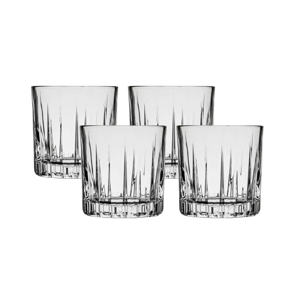 Corelle Dinnerware- Lightweight Traze PRE Rocks Glasses (4-Pieces). 12-ounce. Dishwasher Safe