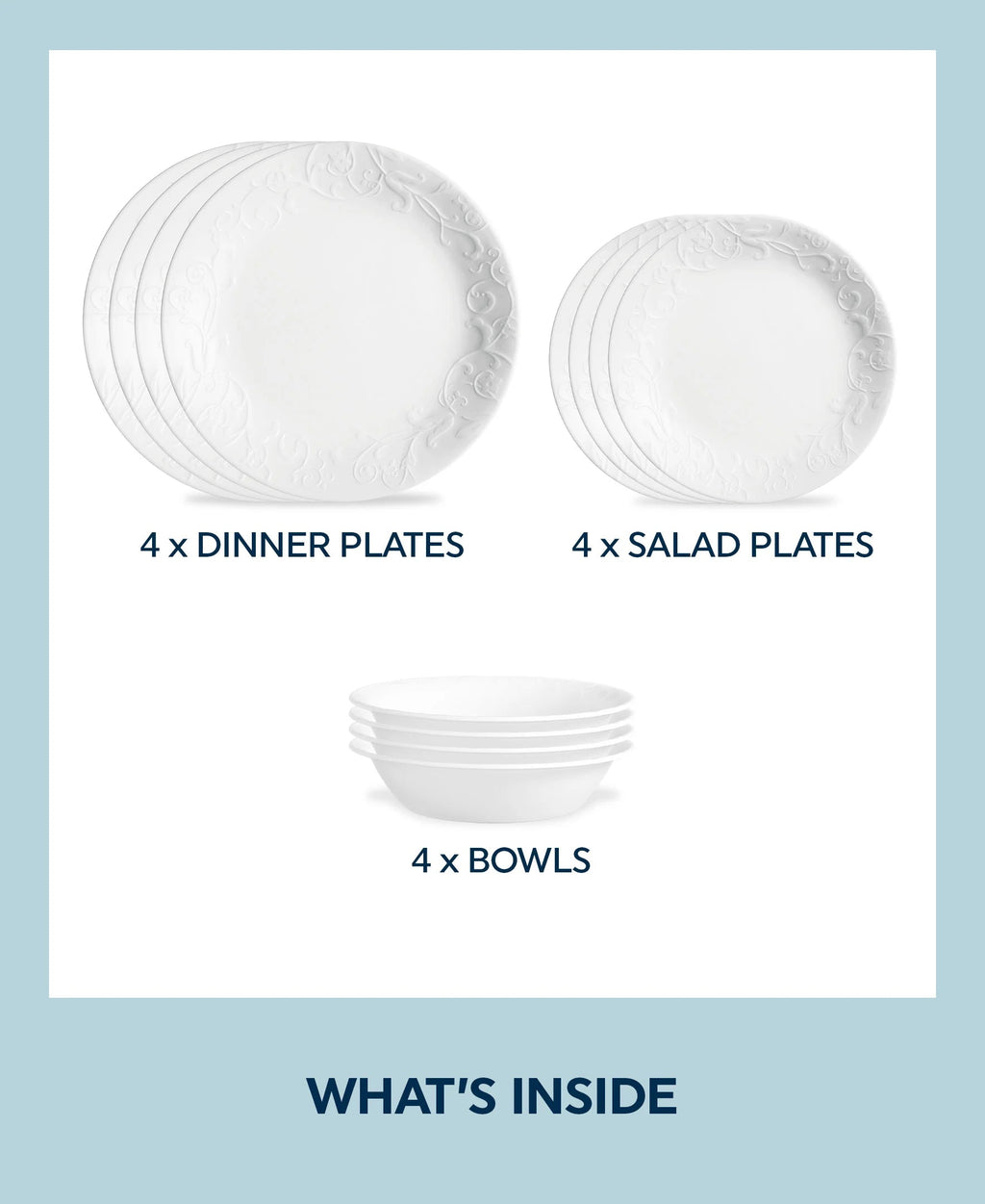 Corelle Dinnerware- Lightweight Bella Faenza 12-piece Dinnerware Set. Service for 4