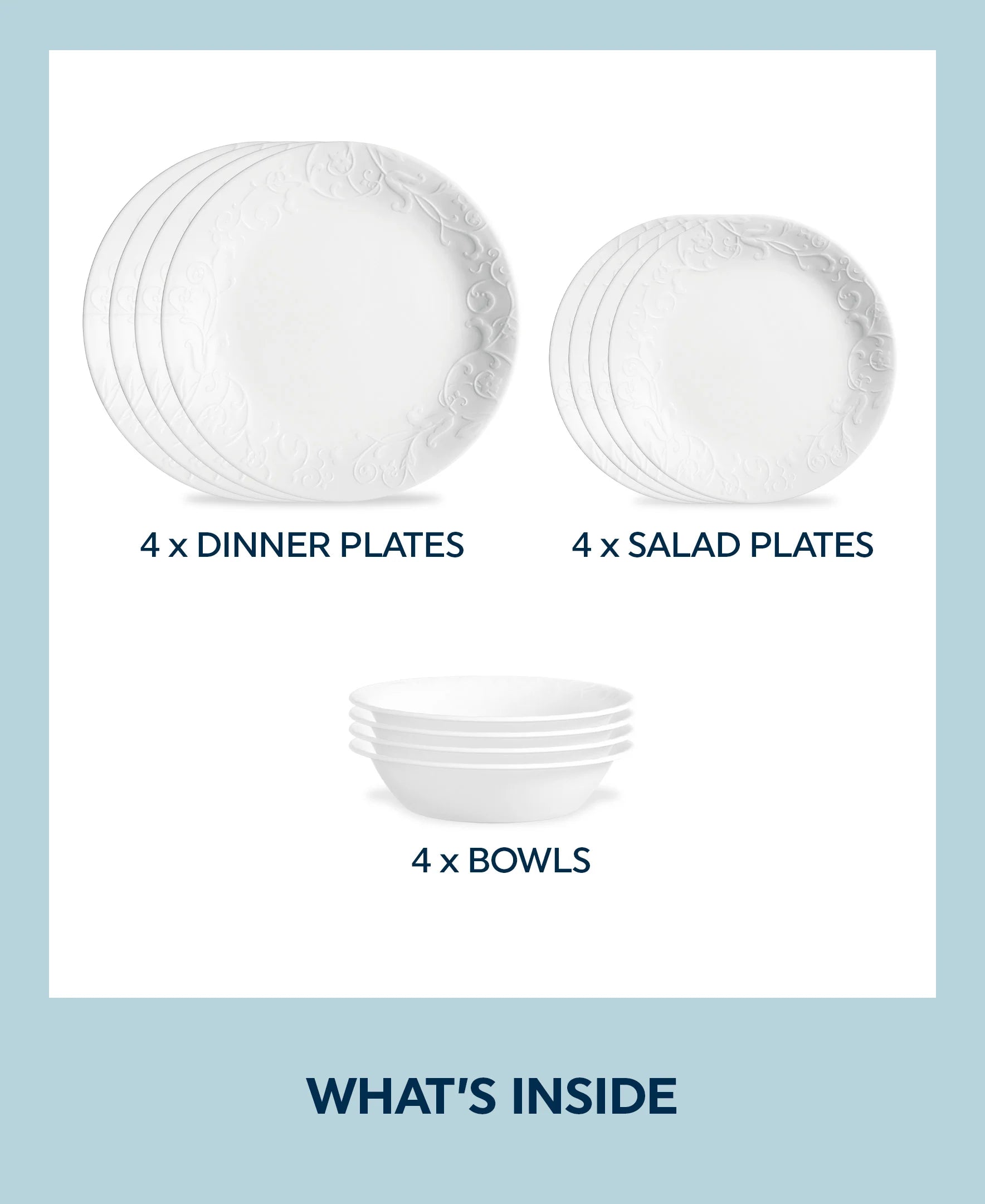 Corelle Dinnerware- Lightweight Bella Faenza 12-piece Dinnerware Set. Service for 4