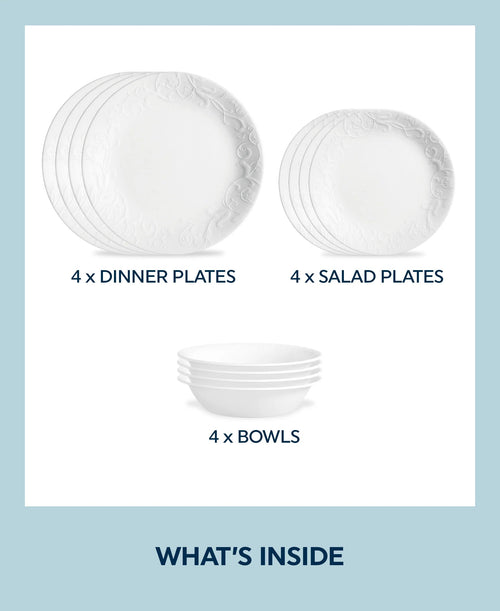 Corelle Dinnerware- Lightweight Bella Faenza 12-piece Dinnerware Set. Service for 4