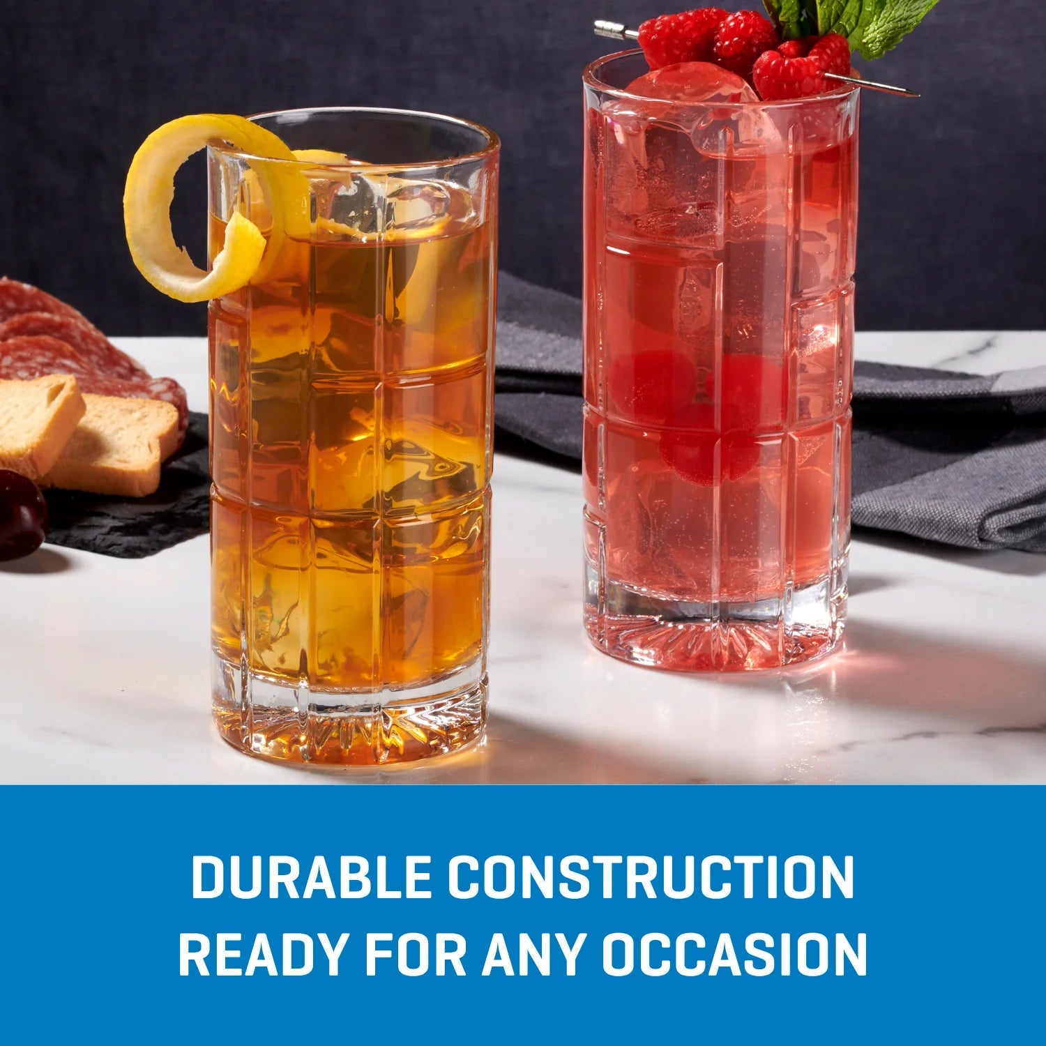 Corelle Dinnerware- Lightweight Traze FTR Highball Glasses (4-Pieces). 12-ounce. Dishwasher Safe