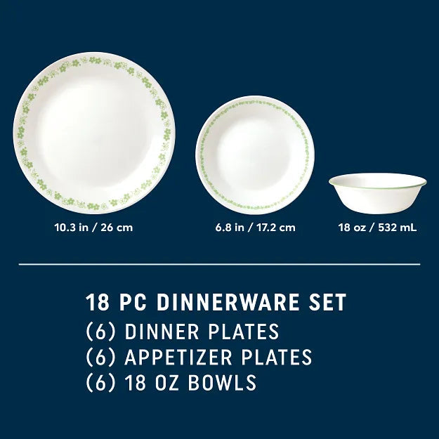 Corelle Dinnerware- Lightweight Spring Blossom Green 18-piece Dinnerware Set. Service for 6
