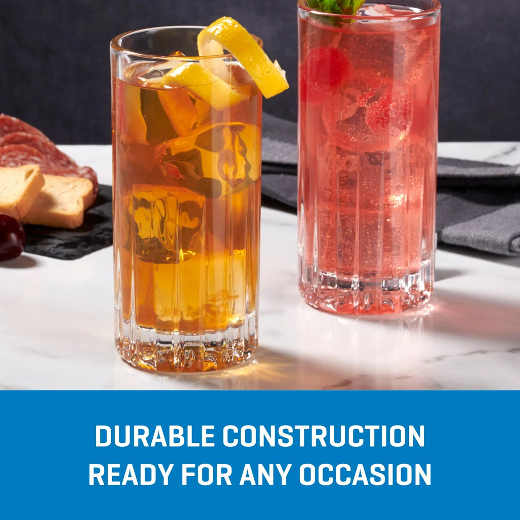 Corelle Dinnerware- Lightweight Traze PRE Highball Glasses (4-Pieces). 12-ounce. Dishwasher Safe