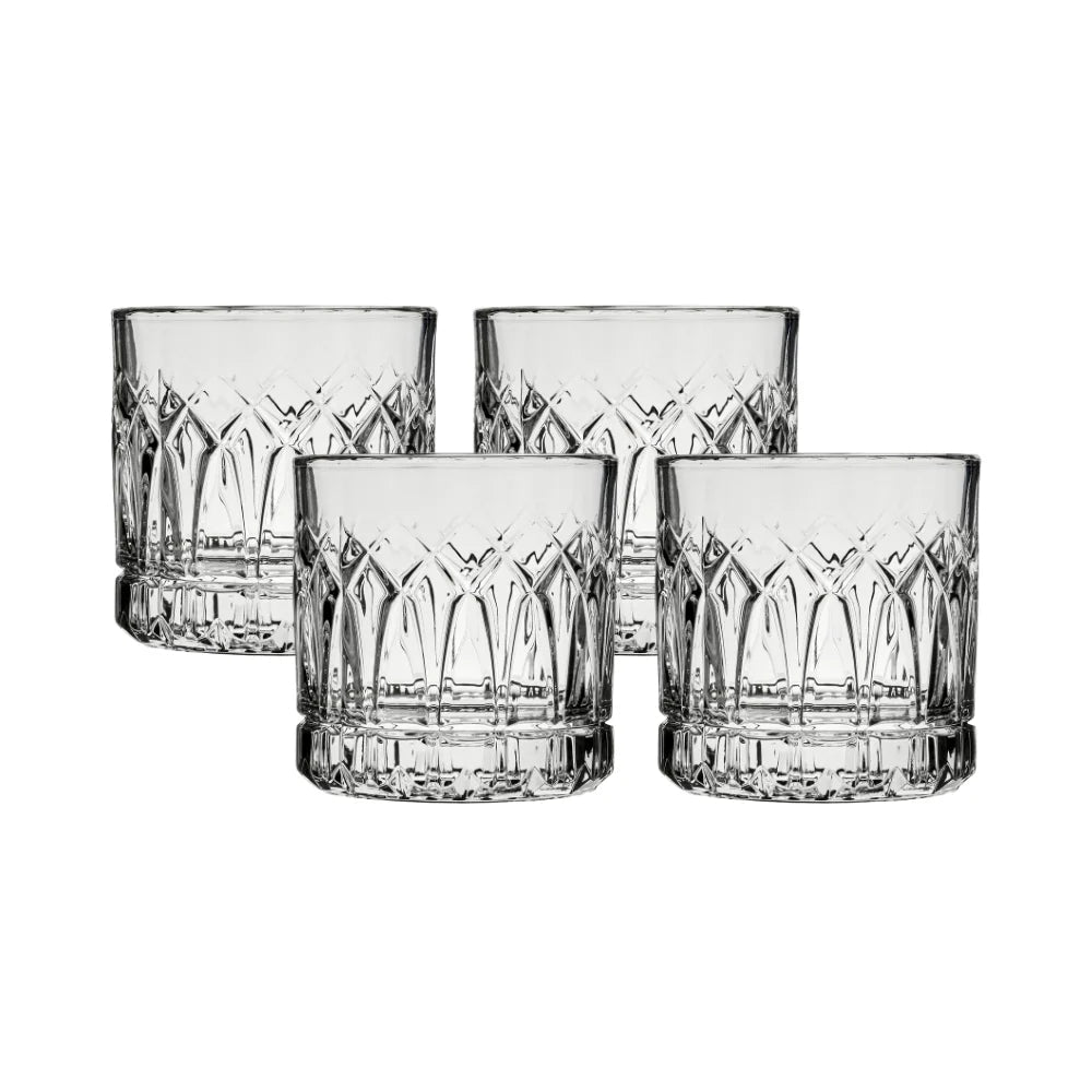 Corelle Dinnerware- Lightweight Traze PST Rocks Glasses (4-Pieces). 12-ounce. Dishwasher Safe