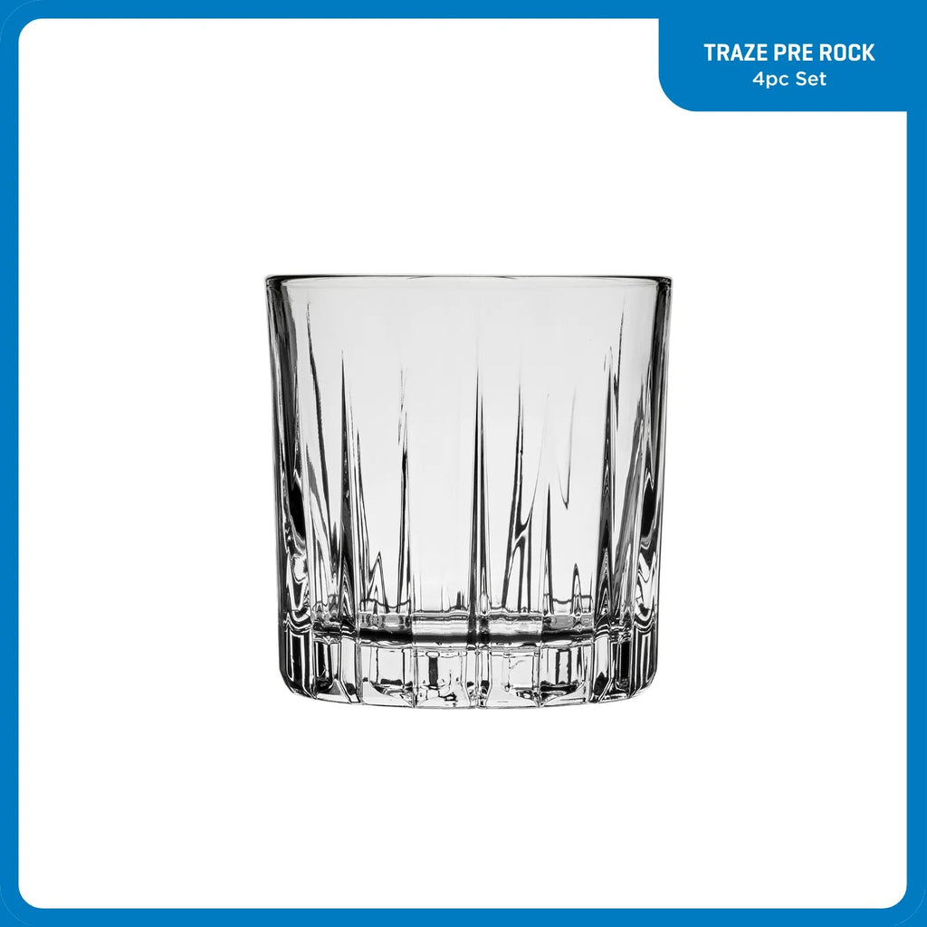 Corelle Dinnerware- Lightweight Traze PRE Rocks Glasses (4-Pieces). 12-ounce. Dishwasher Safe