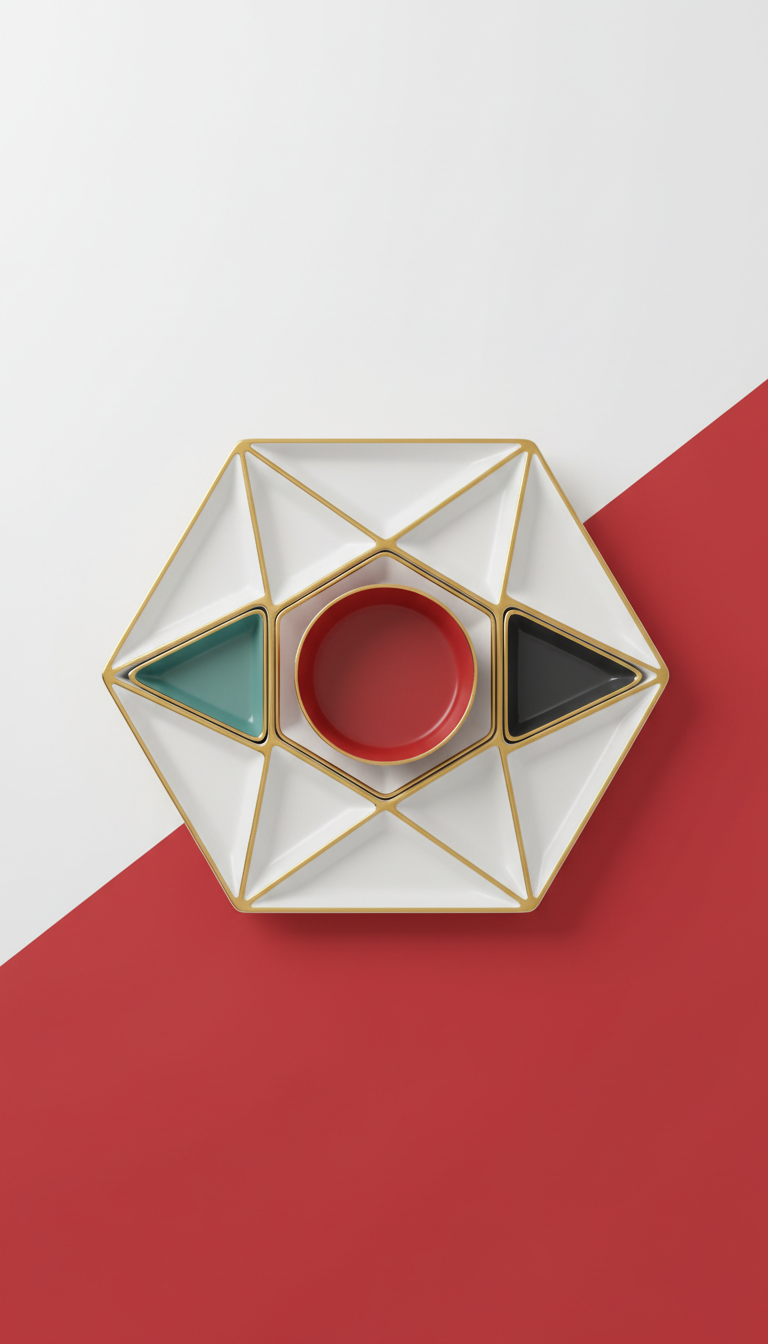 Geometric gold-accented serving platter