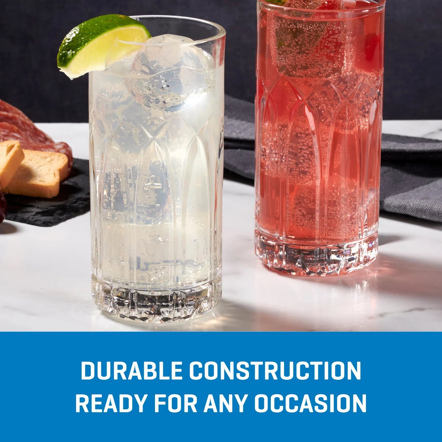 Corelle Dinnerware- Lightweightware Traze PST Highball Glasses (4-Pieces). 12-ounce. Dishwasher Safe