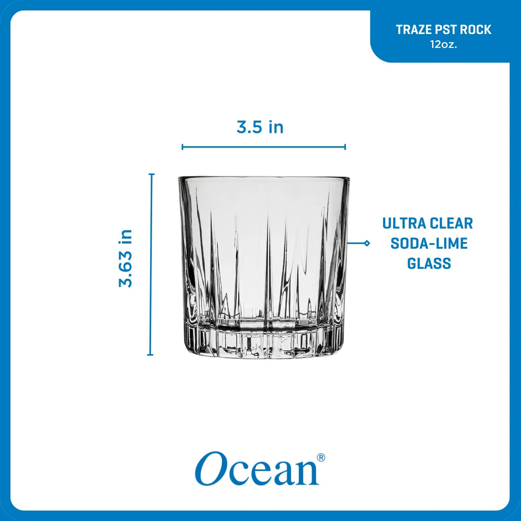 Corelle Dinnerware- Lightweight Traze PRE Rocks Glasses (4-Pieces). 12-ounce. Dishwasher Safe