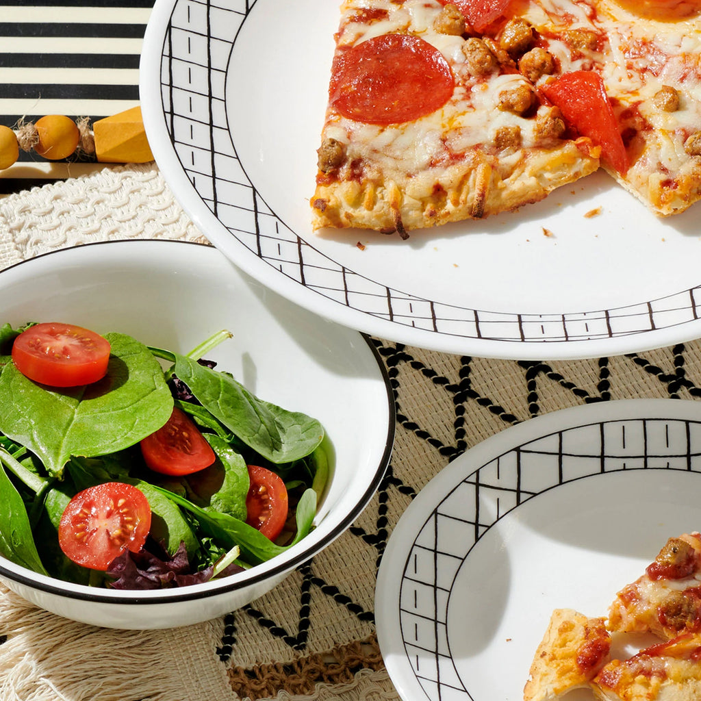 Corelle Dinnerware- Lightweight Delicate Grid 18-piece Dinnerware Set. Service for 6