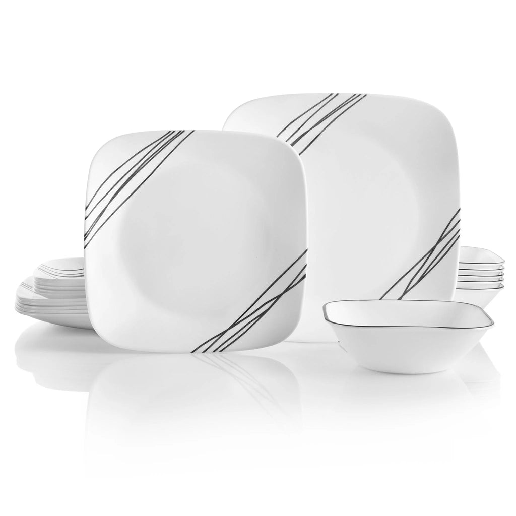 Corelle Dinnerware- Lightweight Square Simple Sketch 18-piece Dinnerware Set. Service for 6