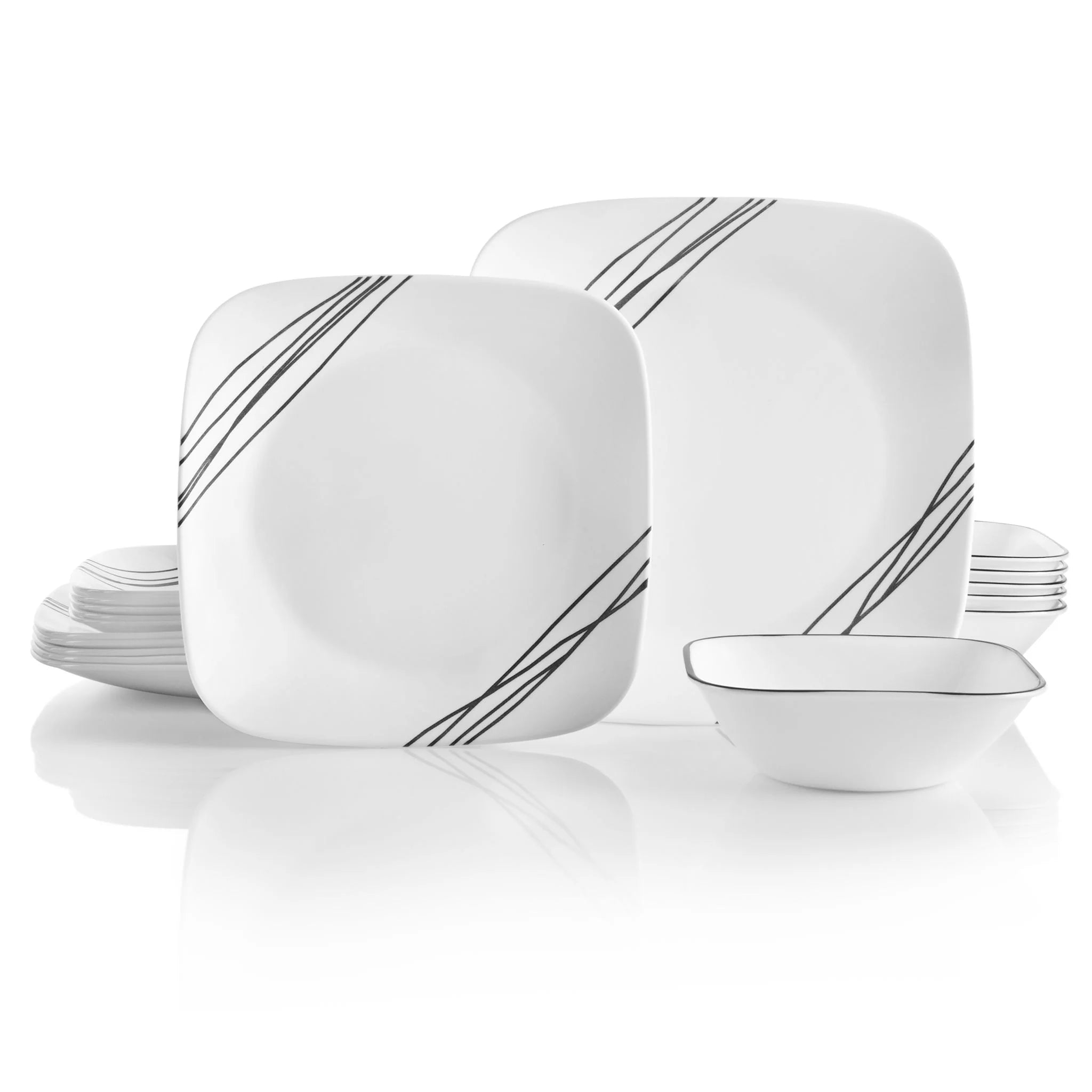 Corelle Dinnerware- Lightweight Square Simple Sketch 18-piece Dinnerware Set. Service for 6