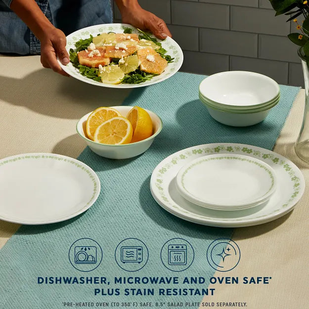 Corelle Dinnerware- Lightweight Spring Blossom Green 18-piece Dinnerware Set. Service for 6