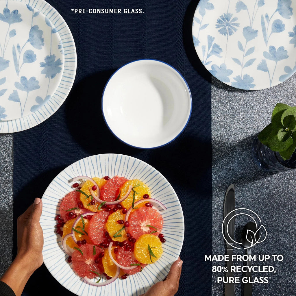 Corelle Dinnerware- Lightweight Botanical Stripes 32-piece Dinnerware Set. Service for 8