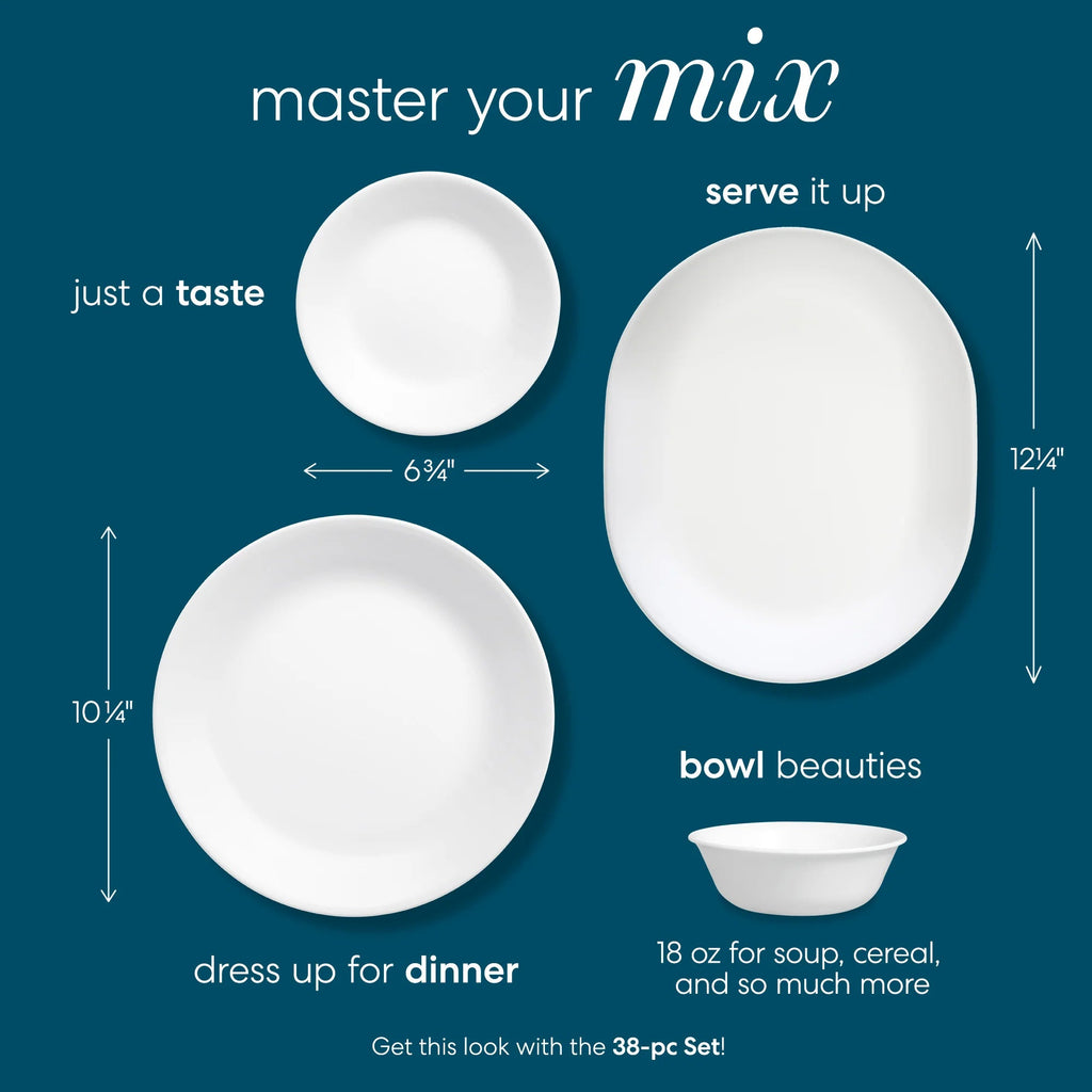 Corelle Dinnerware- Lightweight Winter Frost White 38-piece Dinnerware Set. Service for 12