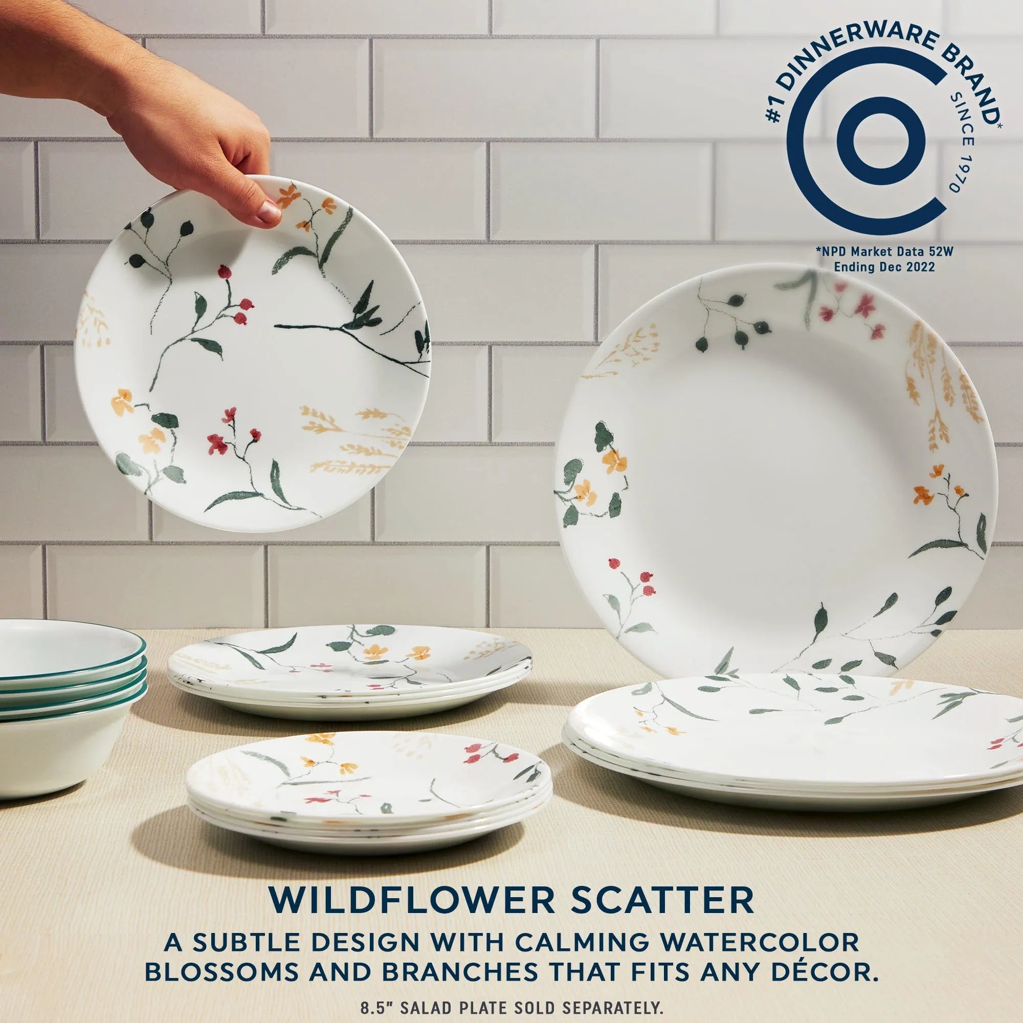 Corelle Dinnerware- Lightweight Wildflower Scatter 18-piece Dinnerware Set. Service for 6