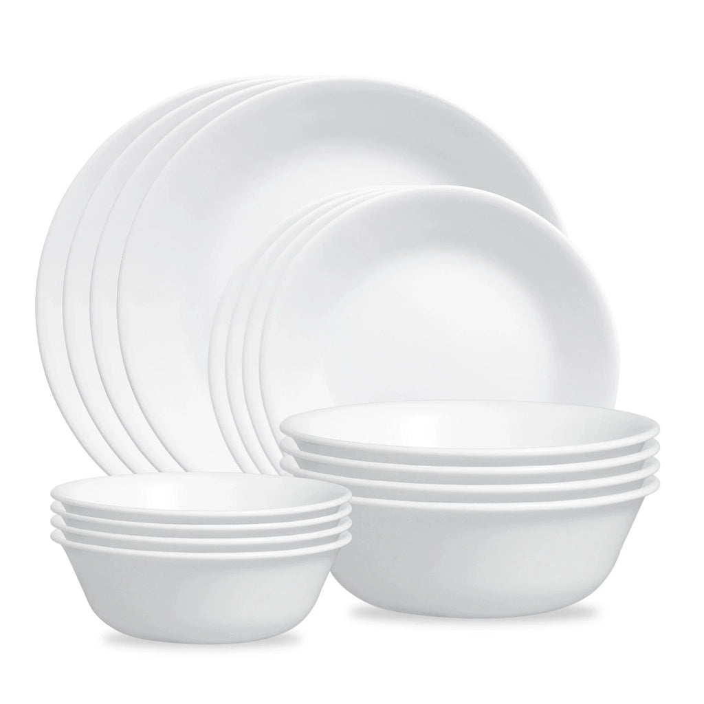 Corelle Dinnerware- Lightweight Winter Frost White 16-piece Mugless Dinnerware Set. Service for 4