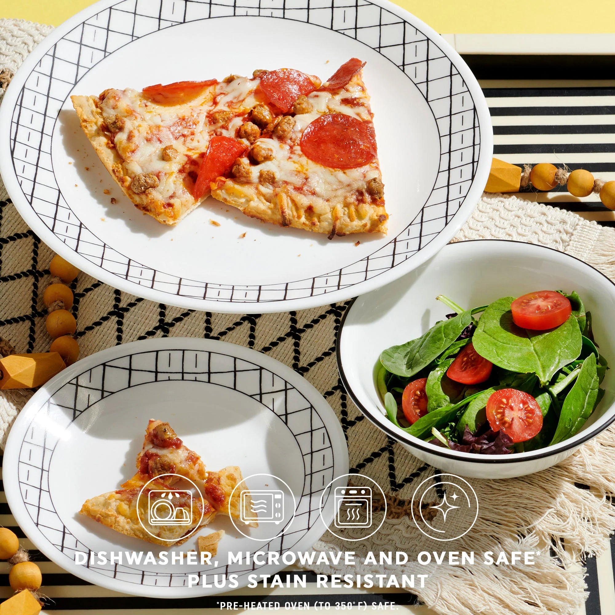 Corelle Dinnerware- Lightweight Delicate Grid 18-piece Dinnerware Set. Service for 6