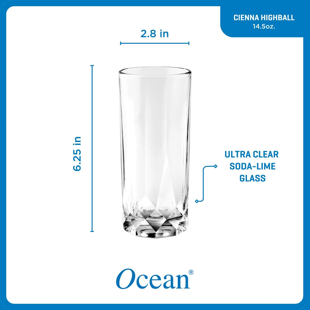 Corelle Dinnerware- Lightweight Cienna Long Drink Glasses (4-Pieces). 14.5-ounce. dishwasher Safe