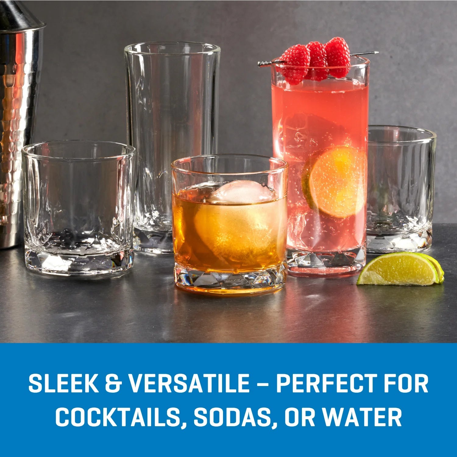 Corelle Dinnerware- Lightweight Cienna Long Drink Glasses (4-Pieces). 14.5-ounce. dishwasher Safe