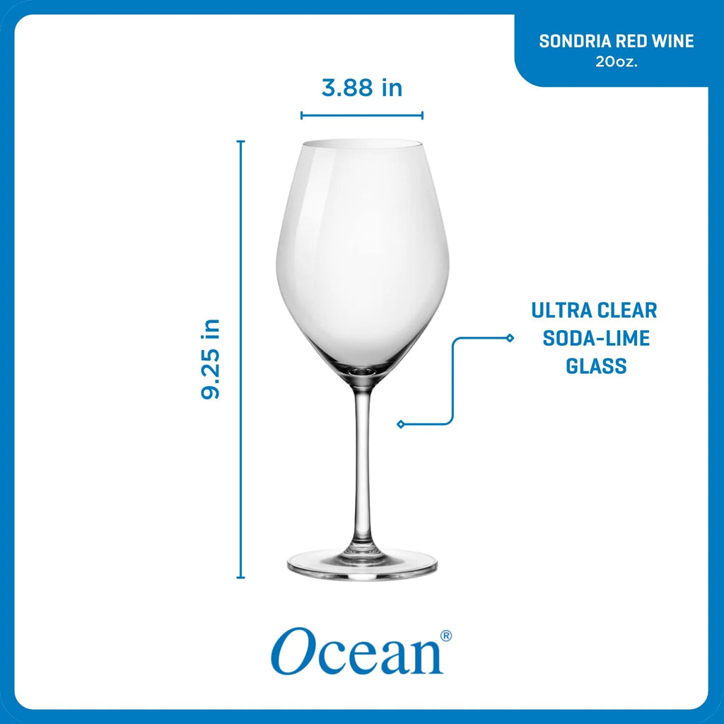 Corelle Dinnerware- Lightweight Sondria Red Wine Glasses (4-pieces). 20-ounce. Dishwasher Safe